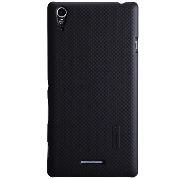 „Nillkin“ Frosted Shield dėklas - juodas + apsauginė ekrano plėvelė (Xperia T3)