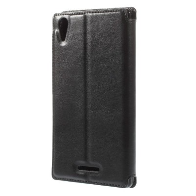 Sony Xperia T3 Roar Noble ādas atvēramais melns maciņš (maks) / Vacins.lv