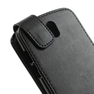HTC Desire 500 klasisks ādas vertikāli atvēramais melns futrālis / Vacins.lv