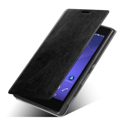 Sony Xperia T3 Mofi Rui sērijas melns ādas atvērams maciņš / Vacins.lv