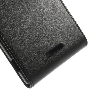 Sony Xperia T3 klasisks ādas vertikāli atvēramais melns maciņš / Vacins.lv