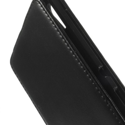 Sony Xperia T3 klasisks ādas vertikāli atvēramais melns maciņš / Vacins.lv