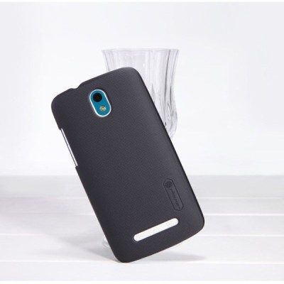 HTC Desire 500 Nillkin Frosted Shield melns plastmasas futrālis + ekrāna aizsargplēve / Vacins.lv