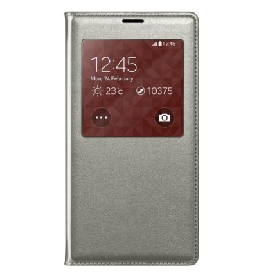 Samsung Galaxy S5 (S5 Neo) sudraba atvēramais View Window ādas maciņš / Vacins.lv