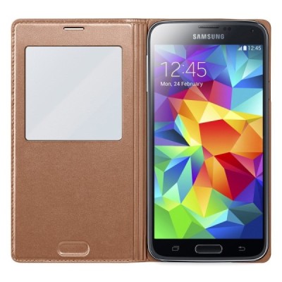 Samsung Galaxy S5 (S5 Neo) bronza atvēramais View Window ādas maciņš / Vacins.lv