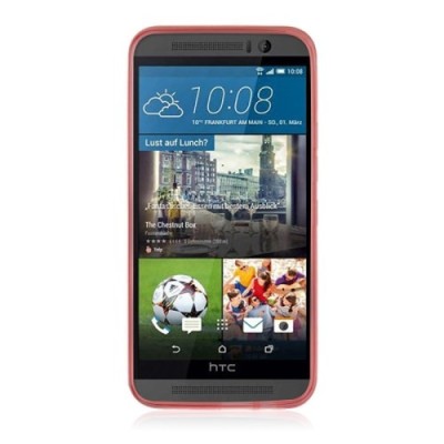 HTC One M9 skaidrus (permatomas) kieto silikono TPU ploniausias pasaulyje raudonas dėklas / Priedai.lt