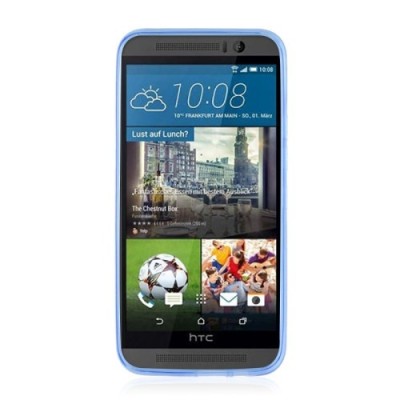 HTC One M9 skaidrus (permatomas) kieto silikono TPU ploniausias pasaulyje mėlynas dėklas / Priedai.lt