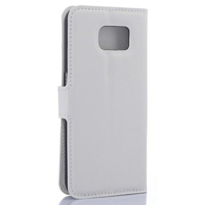 Samsung Galaxy S6 Edge (G925) atverčiamas baltas odinis Litchi dėklas - piniginė / Priedai.lt