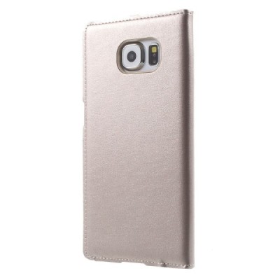 Samsung Galaxy S6 (G920) auksinis odinis atverčiamas dėklas su langeliu / Priedai.lt