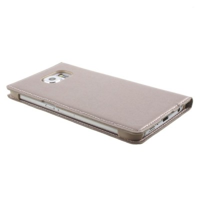 Samsung Galaxy S6 (G920) auksinis odinis atverčiamas dėklas su langeliu / Priedai.lt