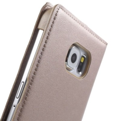 Samsung Galaxy S6 (G920) auksinis odinis atverčiamas dėklas su langeliu / Priedai.lt