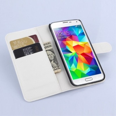 Samsung Galaxy S6 (G920) „Litchi“ atverčiamas baltas odinis dėklas - piniginė | Priedai.lt