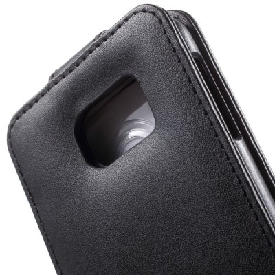 Samsung Galaxy S6 (G920) vertikāli atvēramais ādas melns maciņš (maks) / Vacins.lv