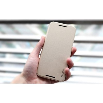 Rock Touch atverčiamas HTC One M9 auksinis odinis dėklas / Priedai.lt