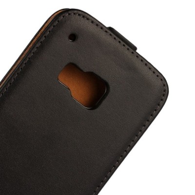 HTC One M9 klasikinis vertikaliai atverčiamas juodas odinis dėklas / Priedai.lt