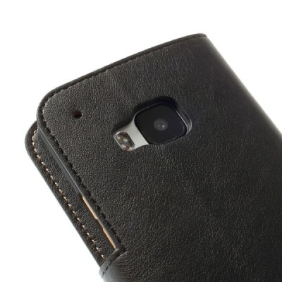 HTC One M9 atverčiamas juodas odinis dėklas - knygutė / Priedai.lt
