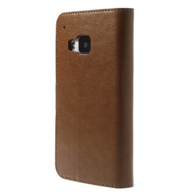HTC One M9 atverčiamas rudas odinis dėklas - knygutė / Priedai.lt