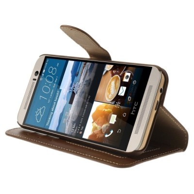 HTC One M9 atverčiamas rudas odinis dėklas - knygutė / Priedai.lt