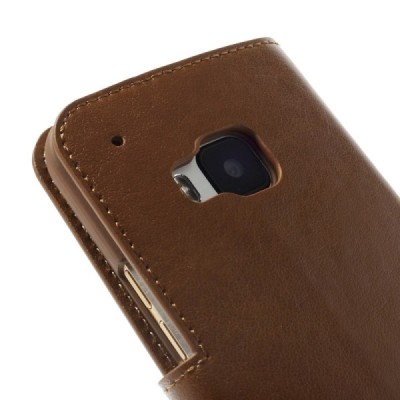HTC One M9 atverčiamas rudas odinis dėklas - knygutė / Priedai.lt
