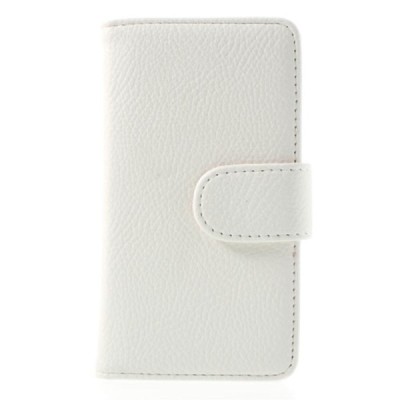Sony Xperia E1 atvēramais balts ādas Litchi maciņš (maks) / Vacins.lv