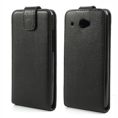 HTC Desire 601 klasisks ādas vertikāli atvēramais melns futrālis / Vacins.lv