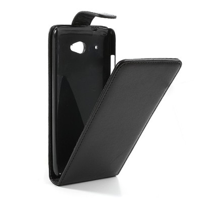 HTC Desire 601 klasisks ādas vertikāli atvēramais melns futrālis / Vacins.lv
