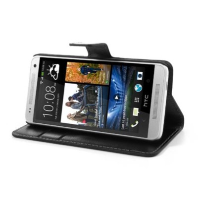 HTC One mini m4 atvēramais ādas melns maciņš (maks) / Vacins.lv