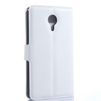 Meizu MX4 atvēramais balts ādas Litchi maciņš / Vacins.lv