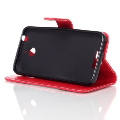 HTC Desire 510 atverčiamas raudonas odinis dėklas - piniginė / Priedai.lt