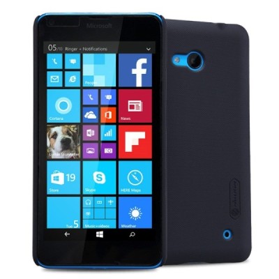 Microsoft Lumia 640 Nillkin Frosted Shield juodas plastikinis dėklas + apsauginė ekrano plėvelė / Priedai.lt