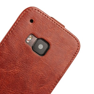 HTC One M9 klasisks ādas vertikāli atvēramais brūns maciņš / Vacins.lv