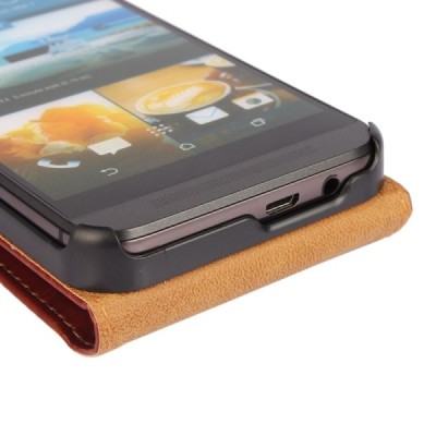 HTC One M9 klasisks ādas vertikāli atvēramais brūns maciņš / Vacins.lv