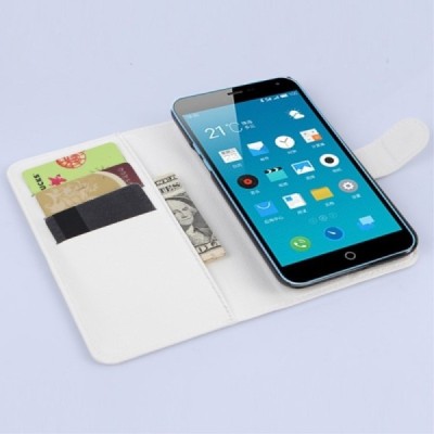 Meizu m1 note atverčiamas baltas odinis Litchi dėklas - piniginė / Priedai.lt