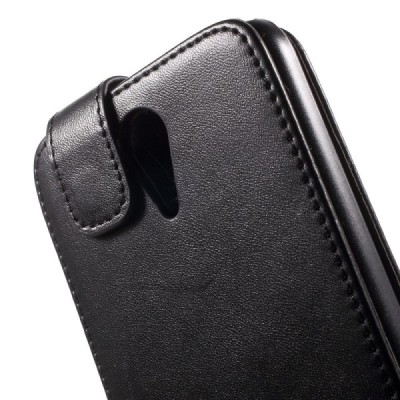 HTC Desire 620 klasisks ādas vertikāli atvēramais melns maciņš / Vacins.lv