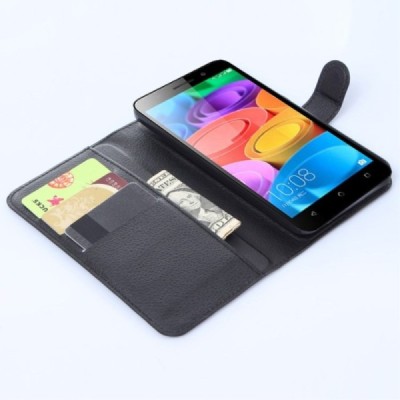 Huawei Honor 4X atvēramais melns ādas Litchi maciņš - maks / Vacins.lv