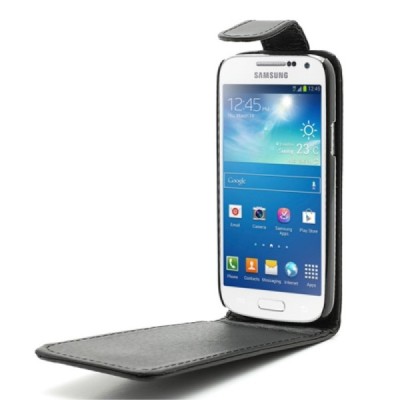 Samsung Galaxy S4 mini klasisks vertikāli atvēramais melns maciņš / Vacins.lv