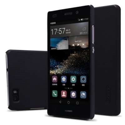 Huawei P8 Lite Nillkin Frosted Shield melns plastmasas apvalks + ekrāna aizsargplēve / Vacins.lv