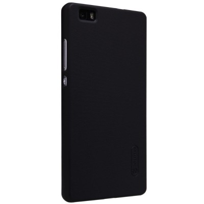 Huawei P8 Lite Nillkin Frosted Shield melns plastmasas apvalks + ekrāna aizsargplēve / Vacins.lv