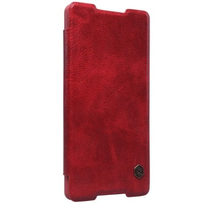 Greznais „Nillkin“ Qin sērijas ādas atvērams sarkans Sony Xperia Z3+ Plius maciņš / Vacins.lv