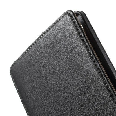 Sony Xperia Z3+ Pluss klasisks ādas vertikāli atvēramais melns maciņš / Vacins.lv