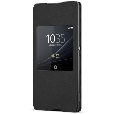 Oficiāls Sony Xperia Z3+ Plus Style Cover Window melns atvērams maciņš SCR30 / Vacins.lv