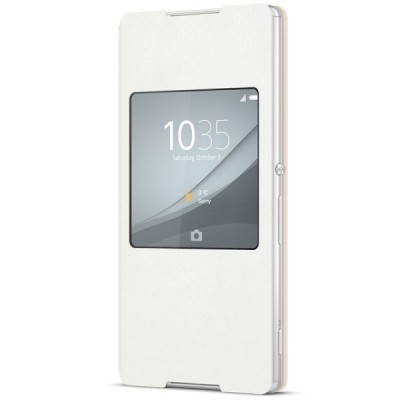 Oficiāls Sony Xperia Z3+ Plus Style Cover Window balts atvērams maciņš SCR30 / Vacins.lv
