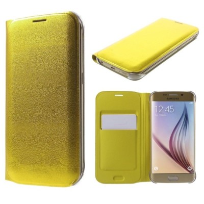 Samsung Galaxy S6 Edge geltonas odinis atverčiamas Smart Wallet dėklas - piniginė / Priedai.lt