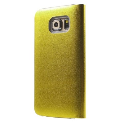 Samsung Galaxy S6 Edge dzeltens atvēramais Smart Wallet ādas maciņš - maks / Vacins.lv