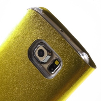 Samsung Galaxy S6 Edge dzeltens atvēramais Smart Wallet ādas maciņš - maks / Vacins.lv