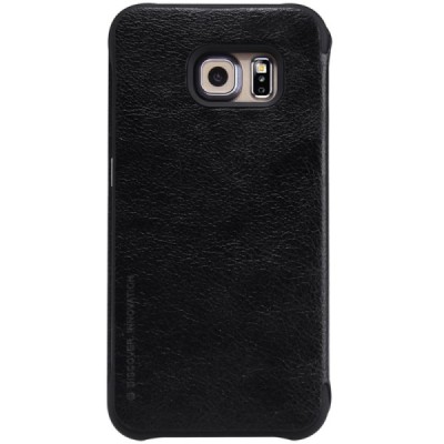 Prabangus „Nillkin“ Qin serijos juodas odinis atverčiamas Samsung Galaxy S6 Edge (G925) dėklas / Priedai.lt