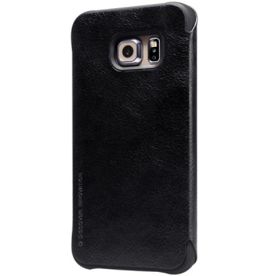 Prabangus „Nillkin“ Qin serijos juodas odinis atverčiamas Samsung Galaxy S6 Edge (G925) dėklas / Priedai.lt