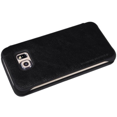 Prabangus „Nillkin“ Qin serijos juodas odinis atverčiamas Samsung Galaxy S6 Edge (G925) dėklas / Priedai.lt