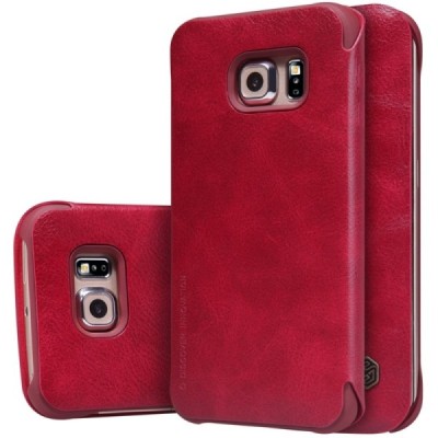 Greznais „Nillkin“ Qin sērijas ādas atvērams sarkans Samsung Galaxy S6 Edge (G925) maciņš / Vacins.lv