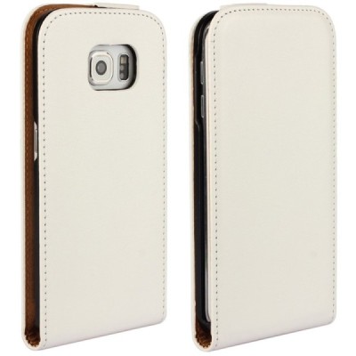 Samsung Galaxy S6 Edge (G925) klasisks ādas vertikāli atvēramais balts maciņš / Vacins.lv